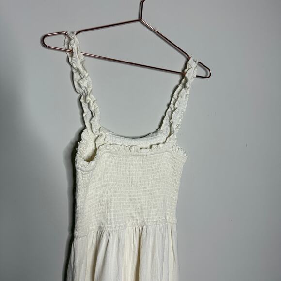 Jessica Simpson Linen Jumpsuit Small Ivory Cottage Wide Leg Smocked Boho Peasant - Picture 6 of 8
